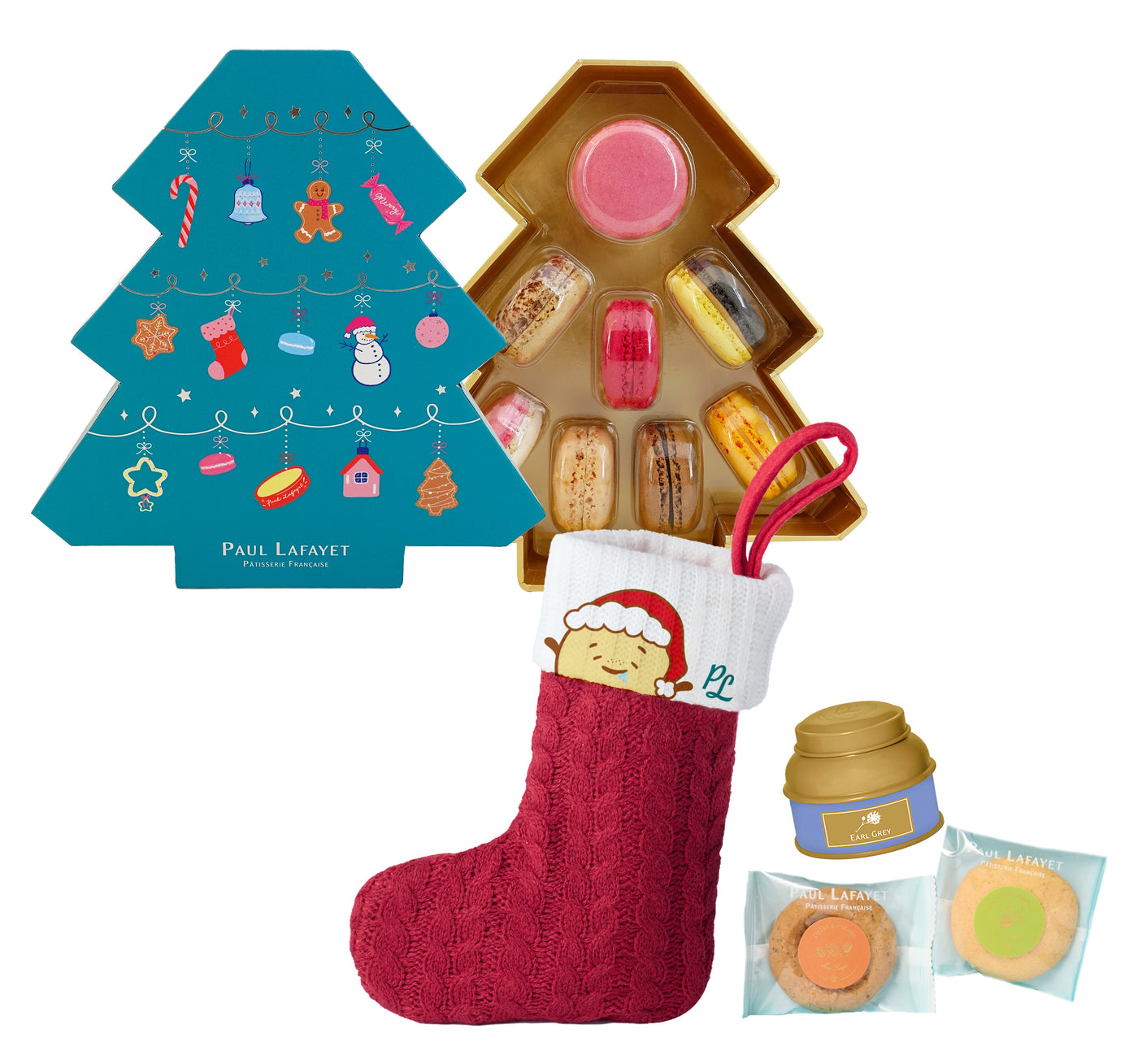 Sweet Bundle 1: Christmas Tree Macaron Gift Box (8pcs) + Christmas Stocking