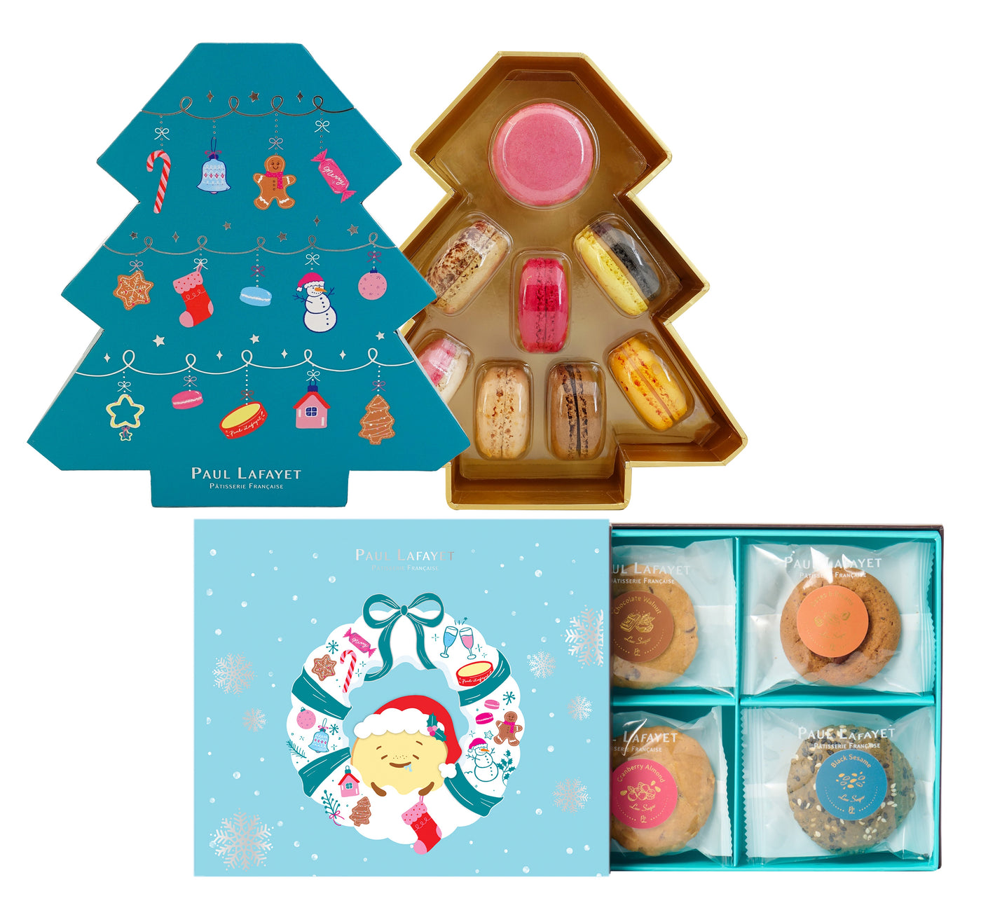 Sweet Bundle 2: Christmas Tree Macaron Gift Box (8pcs) + Christmas Low-sugar Artisanal Handmade Cookies Gift box (12pcs)