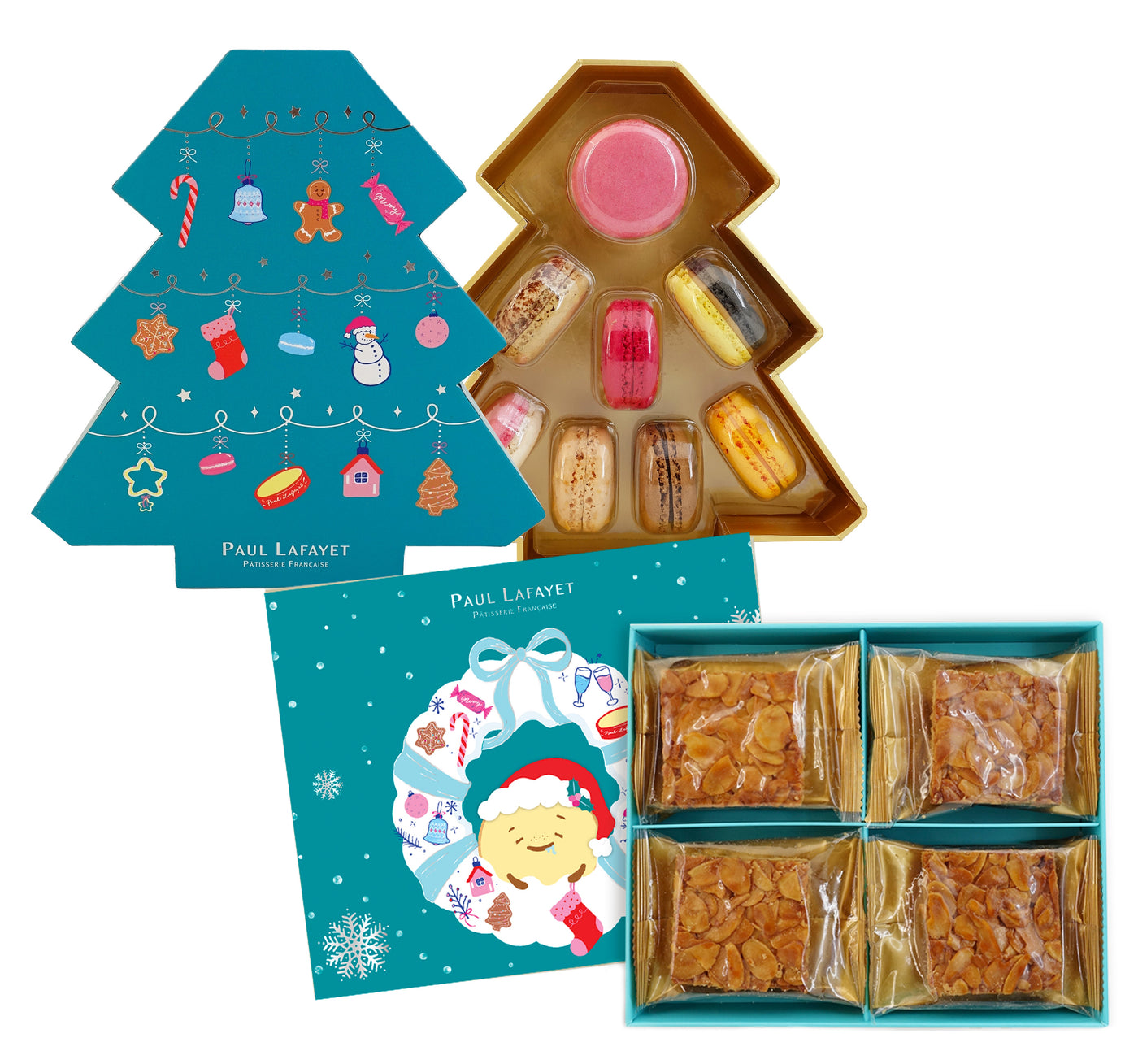 甜蜜組合三：聖誕樹馬卡龍禮盒（8 件裝）+ 聖誕手工藝法式焦糖杏仁脆餅