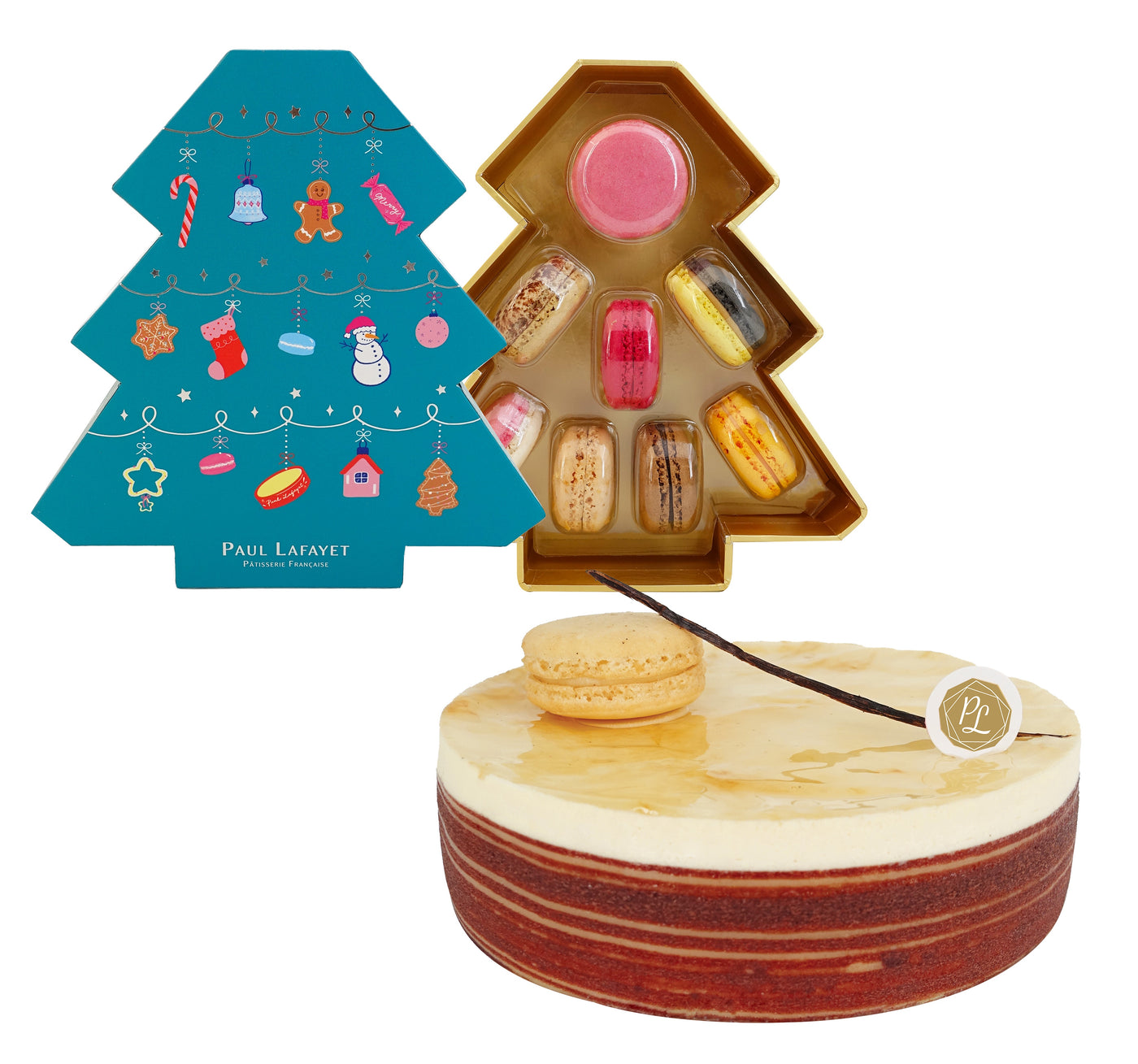 甜蜜组合五：圣诞树马卡龙礼盒（8 件装）+ 分享蛋糕（款式不限）